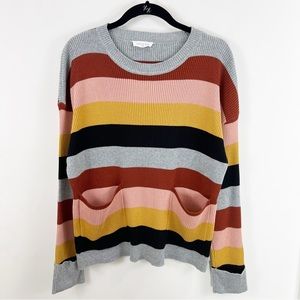 Sophie Rue Striped Relaxed Fit Ribbed Knit Pocket Sweater Size Medium